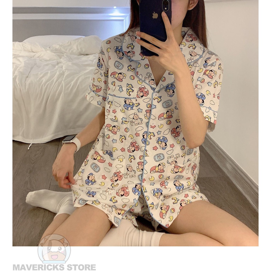 Đồ ngủ tay ngắn mềm in hoạt hình đáng yêu thời trang Nhật Bản sành điệu cho nữ