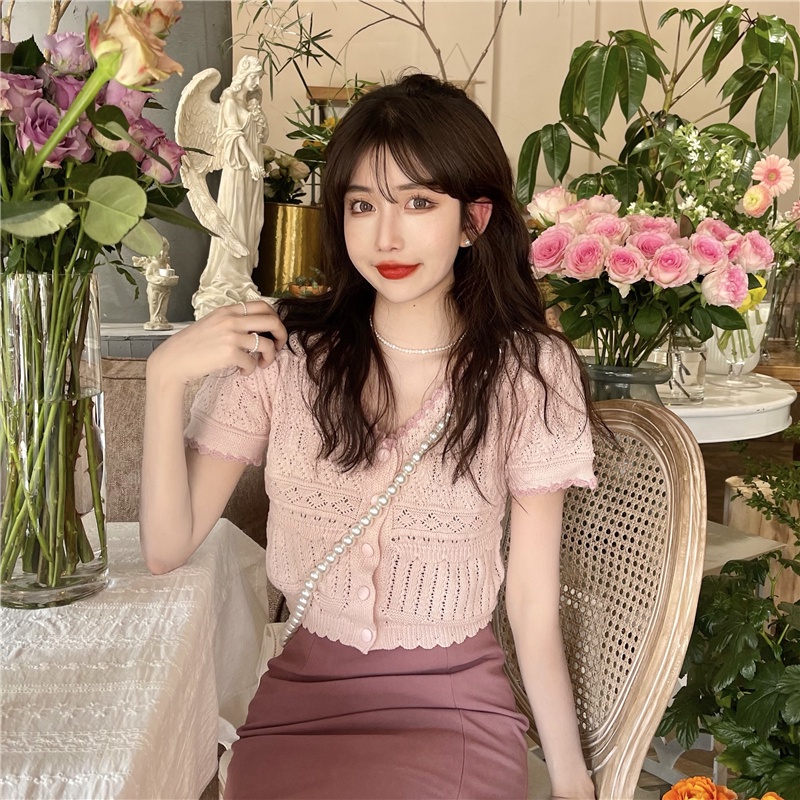 Áo Thun Cardigan Tay Ngắn Cổ Chữ V Dáng Rộng Phong Cách Hàn Quốc Cho Nữ | BigBuy360 - bigbuy360.vn