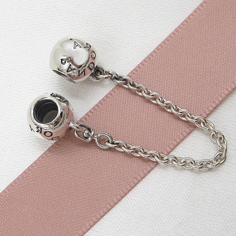 charm xích safety pan.do.ra hoạ tiết logo bạc s925 cao cấp