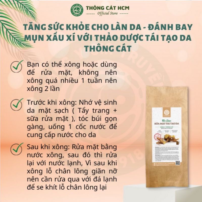 Bột rửa mặt thảo dược THÔNG CÁT HCM làm đẹp da, giảm mụn, dưỡng da trắng sáng, loại bỏ tế bào chết và tái tạo da
