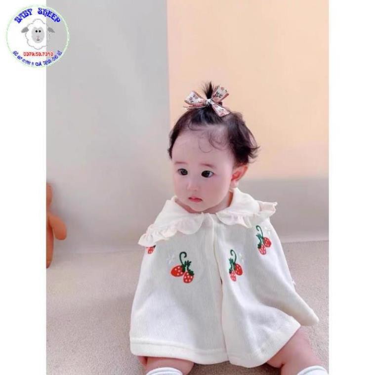 Áo choàng chống nắng áo cánh dơi chống nắng gió bụi thêu hoạ tiết dâu tây cho bé gái