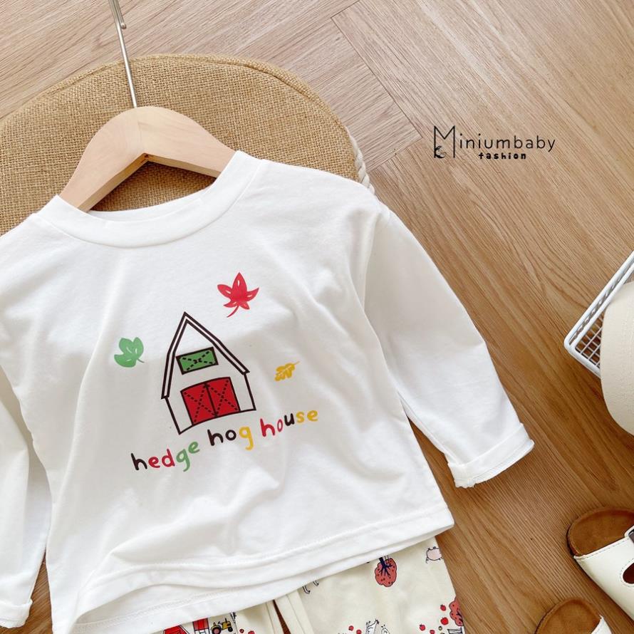 Bộ đồ dài tay quần dài thu đông in ngôi nhà, gà cho bé gái chất liệu 100% cotton, quần áo trẻ em MiniumBaby-SB1303