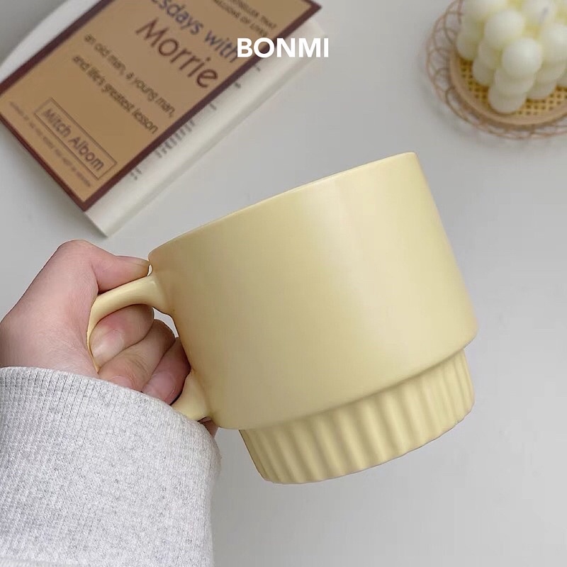 Cốc gốm sứ giữ nhiệt cao cấp màu pastel 350ml, Bonmi decor Hàn Quốc