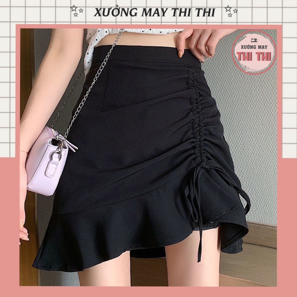 Chân váy nữ ngắn, chân váy chữ A có dây rút điệu đà chất đũi  siêu xinh Z006(có ảnh thật)