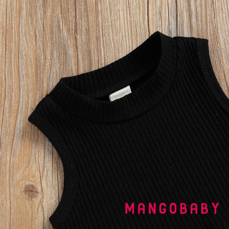 Bộ áo sát nách sọc gân màu trơn và chân váy xếp ly lưng thun sọc caro màu sắc tương phản thời trang cho bé gái