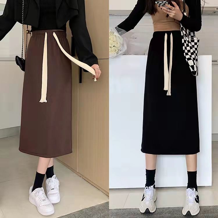 Chân váy dài xẻ tà phối dây rút phong cách Hàn Quốc đơn giản thời trang