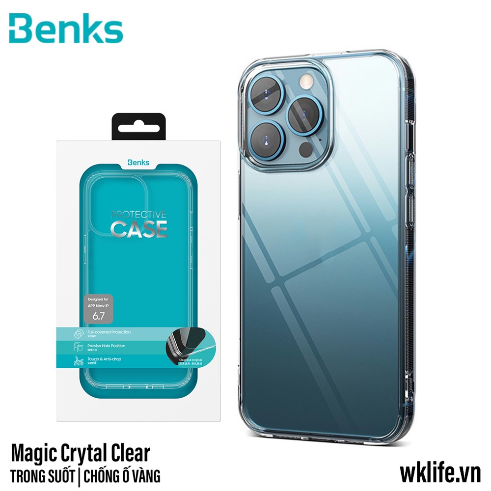 Ốp Trong Suốt Benks Crystal Clear Lưng Cứng Chống Ố Vàng Viền Dẻo Chống Sốc Cho 13 / 13 Pro / 13 Pro Max