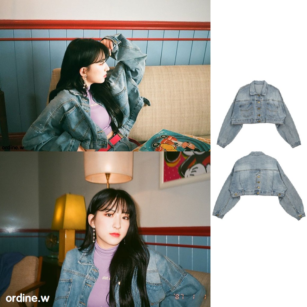 Sẵn_áo denim croptop WJSN Eunseo, fromis_9 Lee Chaeyoung, HeoYoungJi