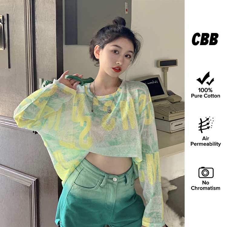 Porozi  Áo thun  tay dài cổ tròn vải mỏng dáng rộng chống nắng phong cách Hàn Quốc thời trang cho nữ