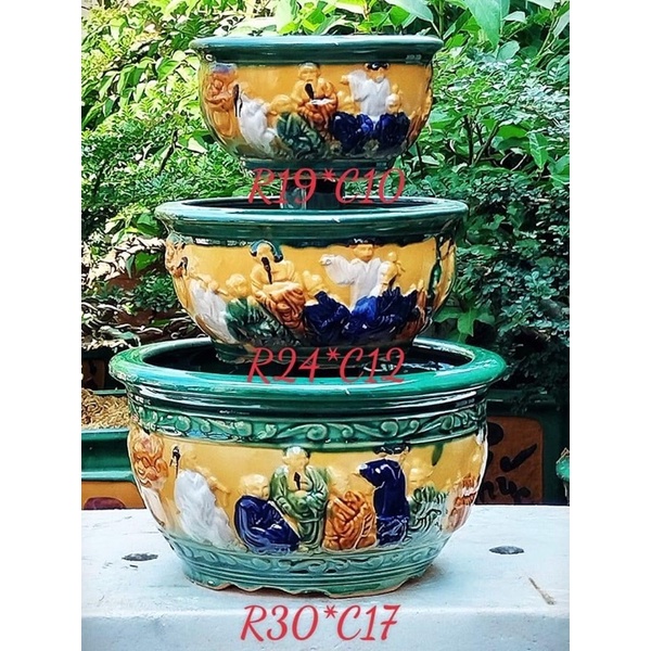 Chậu bát tiên bộ 3 và bán lẻ bộ chậu trồng cây bonsai