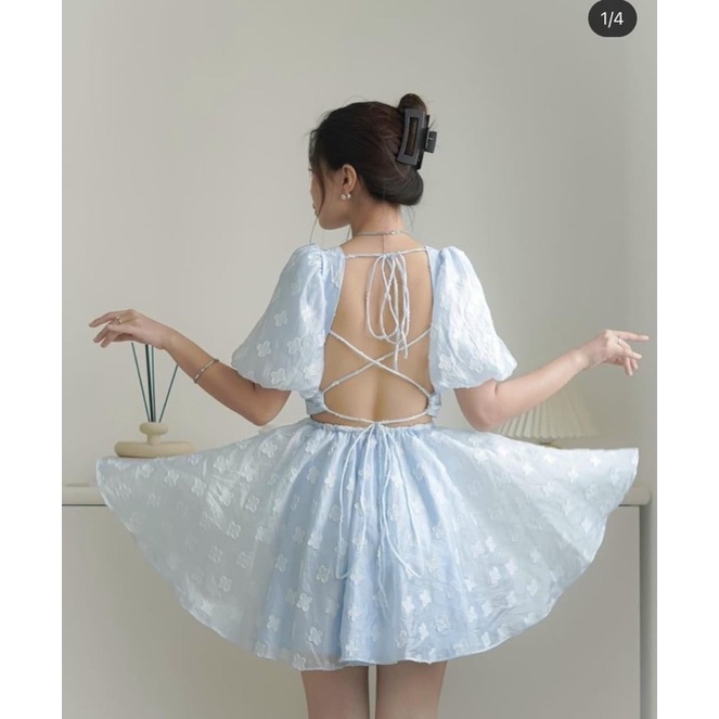 ĐẦM BABYDOLL HOA NỔI ĐAN DÂY CHÉO LƯNG