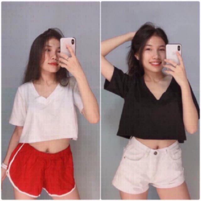 ÁO THUN CROPTOP CỔ V (chất đẹp) | BigBuy360 - bigbuy360.vn