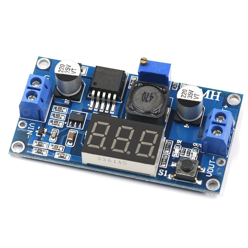 Mô Đun Điều Chỉnh Điện Áp LM2596 BUCK 3A DC-DC + Vôn Kế LED Xanh