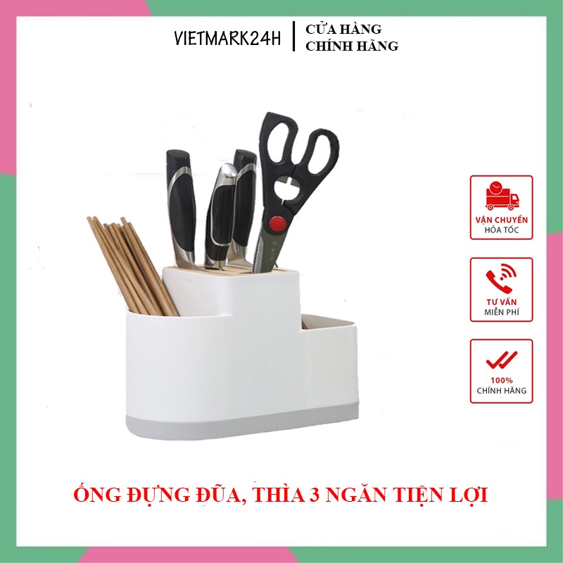 Ống đựng đũa, thìa, dao, kéo, muỗng 3 ngăn Vietcook cực sang
