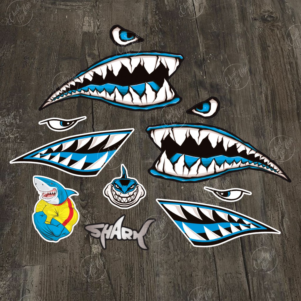 BigShark - Bộ tem hàm cá mập nhám nhiều màu decal chống nước dán xe laptop