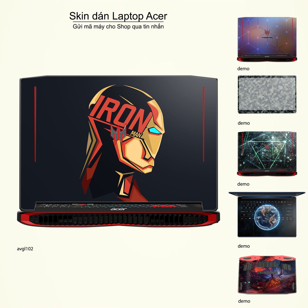 Skin dán Laptop Acer in hình iron man - Avenger - avgl102 (inbox mã máy cho Shop)