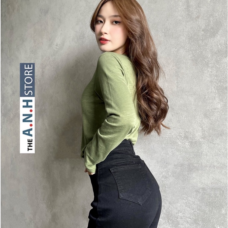 Áo thun giấy xược cổ V, TAY DÀI nữ ANHSTORE , áo cổ Tim TAY DÀI chất thun giấy, xược cotton thời trang