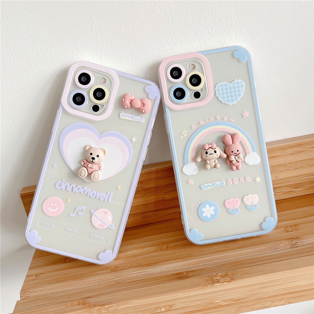 Ốp lưng hình con gấu và thỏ cho Iphone13pro / 12pro / 11 Pro / 7 / 8plus X / XS XR Xsmax