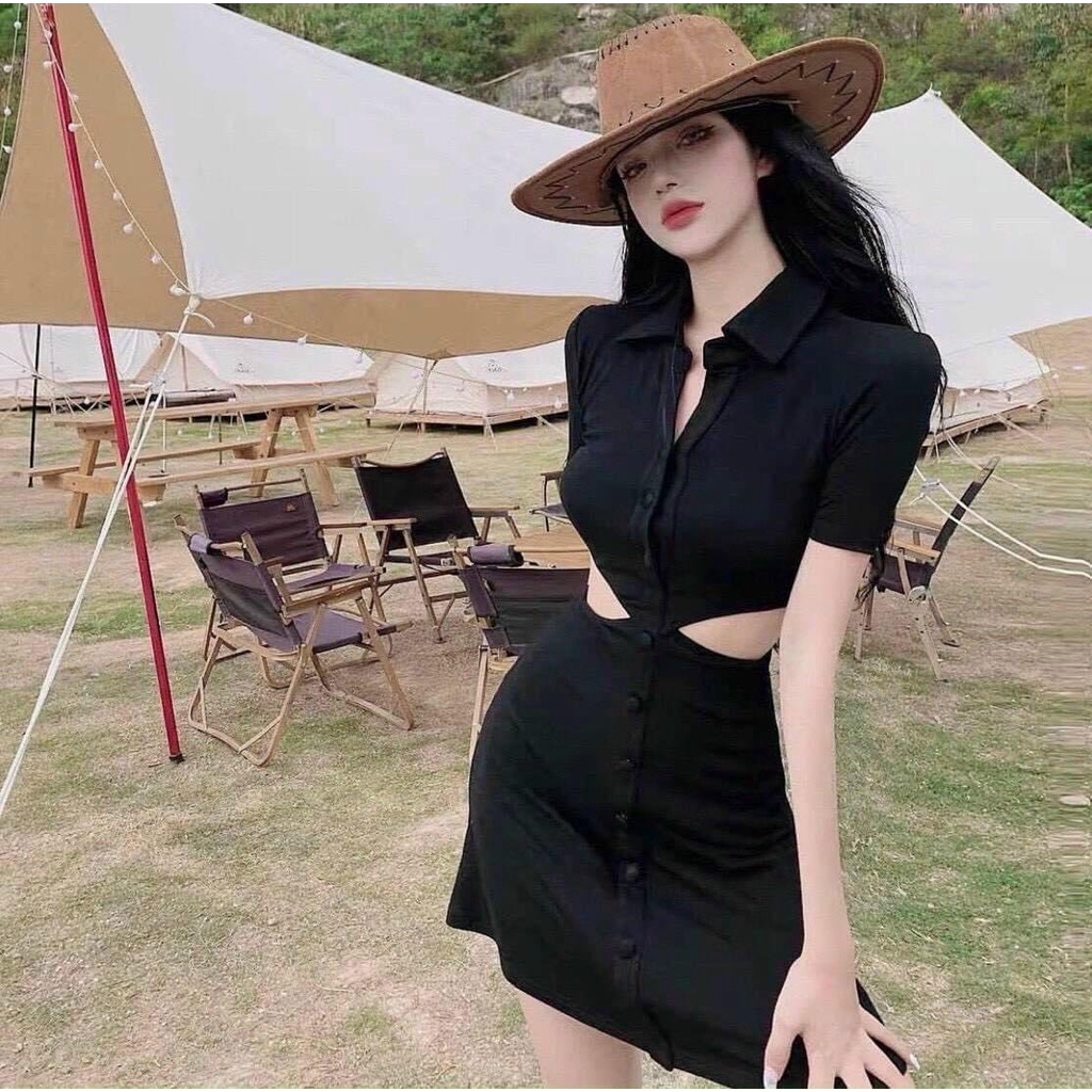 Đầm Body Khoét Eo, Thiết Kế Dáng Dài Xòe Tay Lỡ Thắt Eo Cho Nữ Đi Chơi, Cắm Trại, Picnic