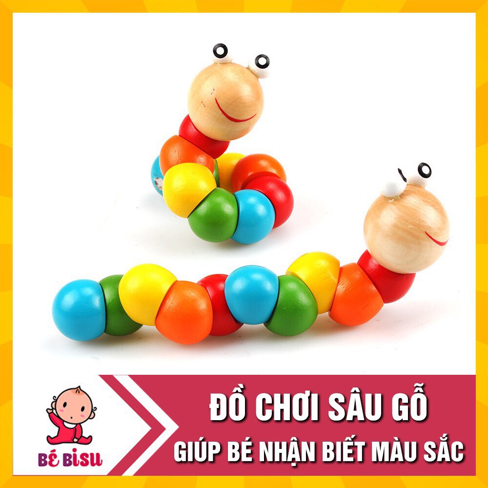 Đồ Chơi Con Sâu Ong Gỗ Uốn Dẻo Nhiều Màu Sắc Đáng Yêu Cho Bé