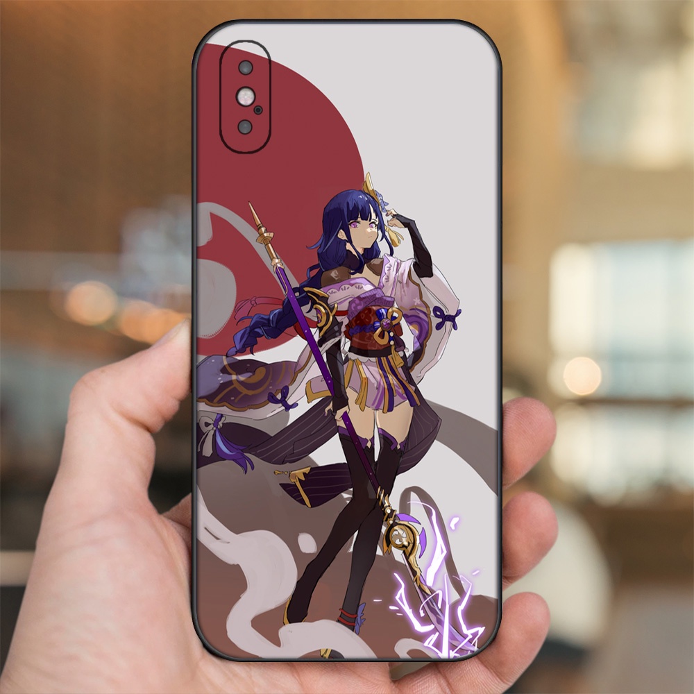 Ốp lưng iPhone X, Xs dẻo đen cạnh vuông in hình Raiden Shogun Genshin Impact