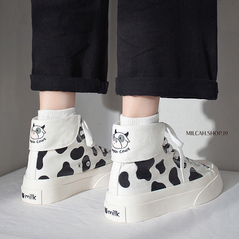 Giày sneaker nữ cao cổ hình gấu, hình bò sữa siêu đẹp, dễ thương | BigBuy360 - bigbuy360.vn