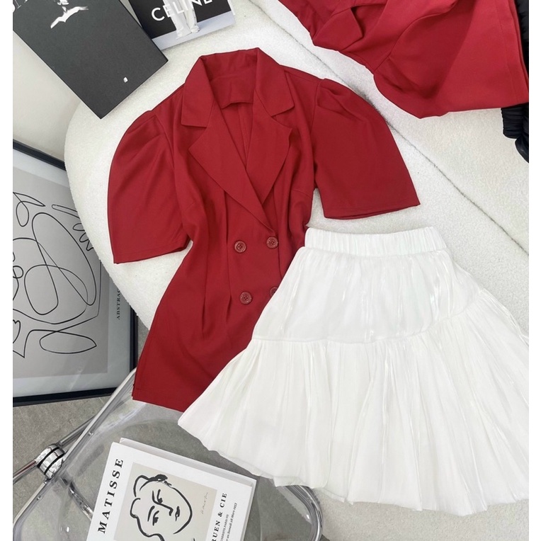 SET ÁO CỔ VEST TN + CHÂN VÁY XOÈ❤️🖤 | BigBuy360 - bigbuy360.vn