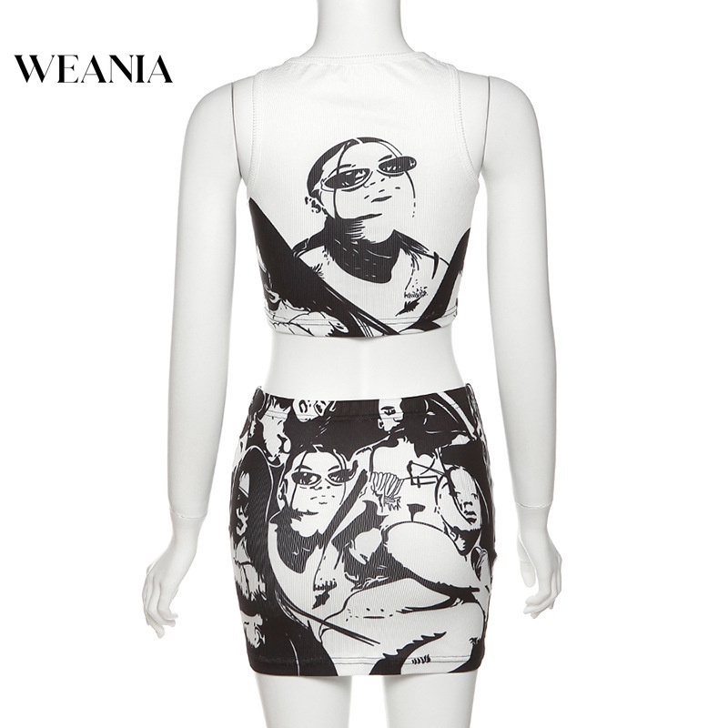 Bộ Áo Tank Top Sát Nách + Chân Váy Lưng Cao Thời Trang Quyến Rũ Cho Nữ