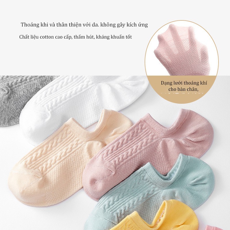Tất nữ cổ ngắn gân trơn màu Pastel chất cotton mềm mịn phong cách Hàn Quốc - T030