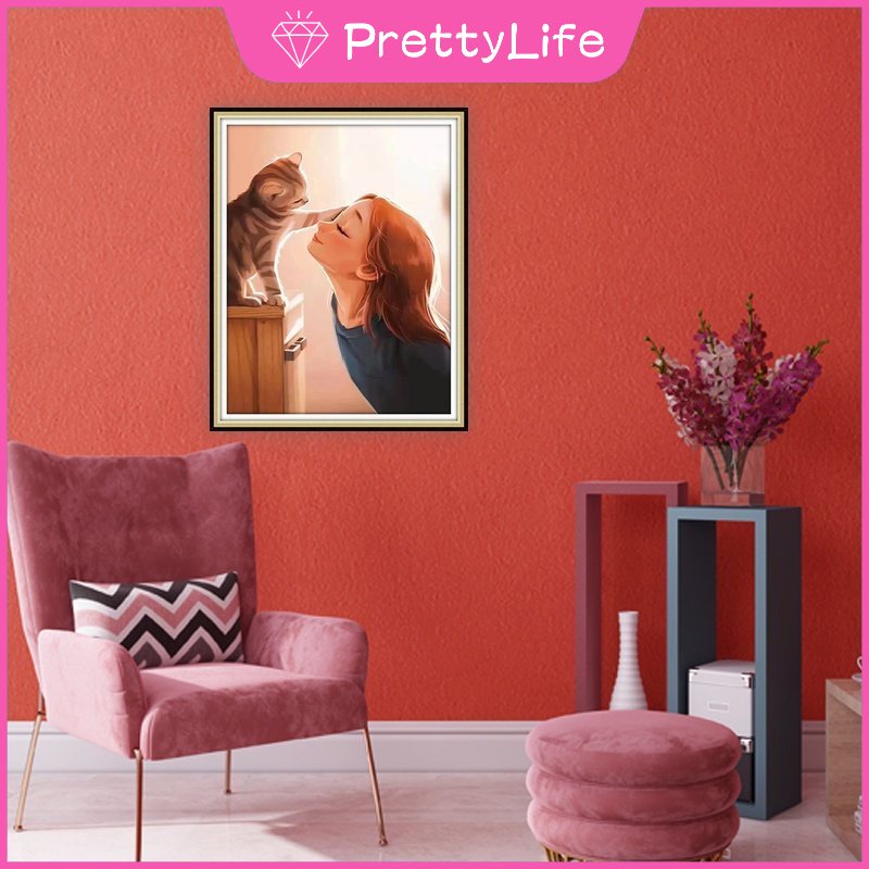 Bộ Tranh Đính Đá 5D Tự Làm 30x40cm / 40x50cm Hình Cô Gái Và Mèo Hoạt Hình Dễ Thương Trang Trí Nhà Cửa