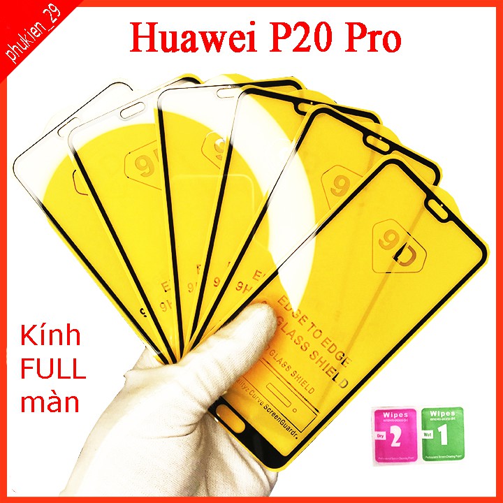 Kính cường lực Huawei p20 Pro full màn hình, Ảnh thực shop tự chụp, tặng kèm bộ giấy lau kính taiyoshop2