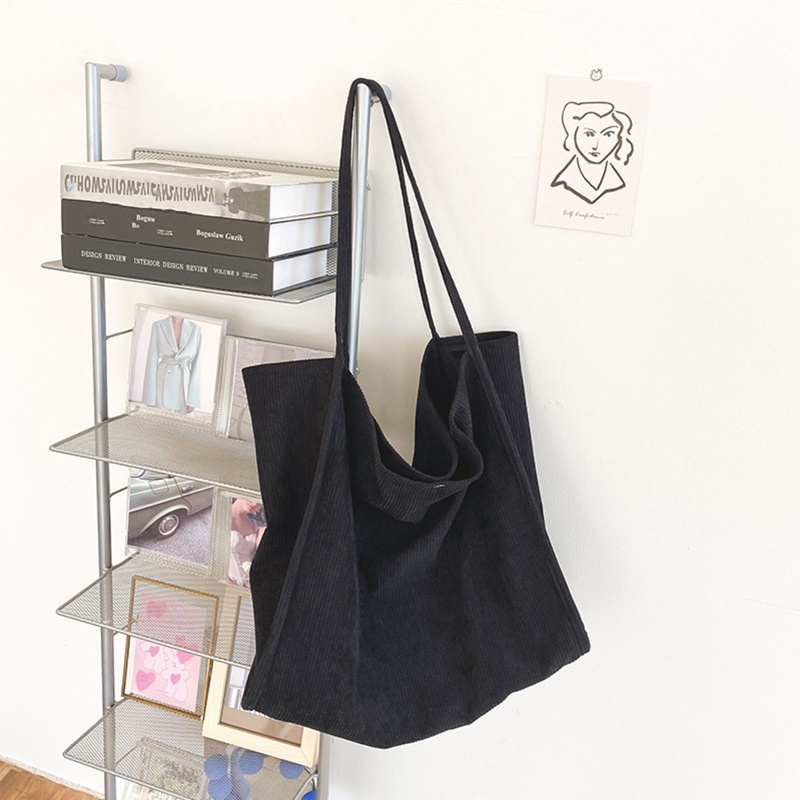Seng Túi Xách Tote Nhung Kẻ Mềm Màu Trơn Phong Cách Cổ Điển Sức Chứa Lớn Cho Nữ