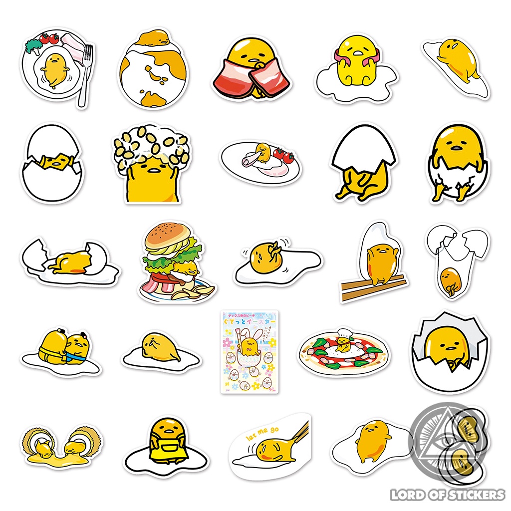 Set 100 Hình Dán Trứng Lười Gudetama Sticker Hoạt Hình Cute Chống Thấm Nước Trang Trí Mũ Nón Bảo Hiểm, Laptop, Vali, Sổ