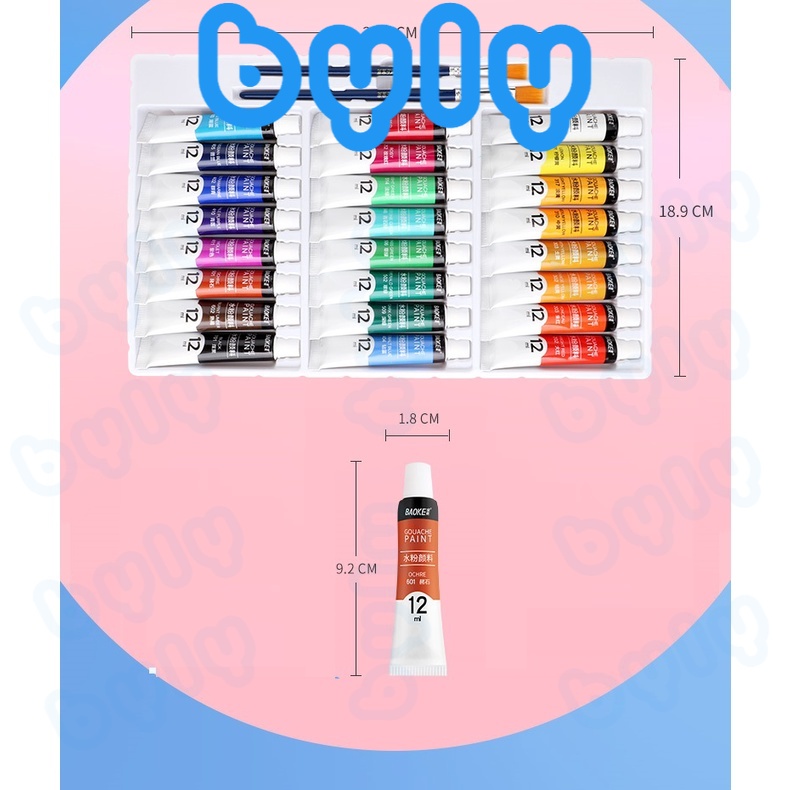 Bộ Màu Nước Tuýp Gouache BAOKE WP802  - 12ml - WP804 - 5ml có kèm cọ vẽ