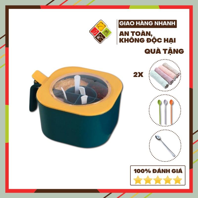 Hộp gia vị 4 ngăn BEHOMEMALL hộp gia vị nhựa cao cấp