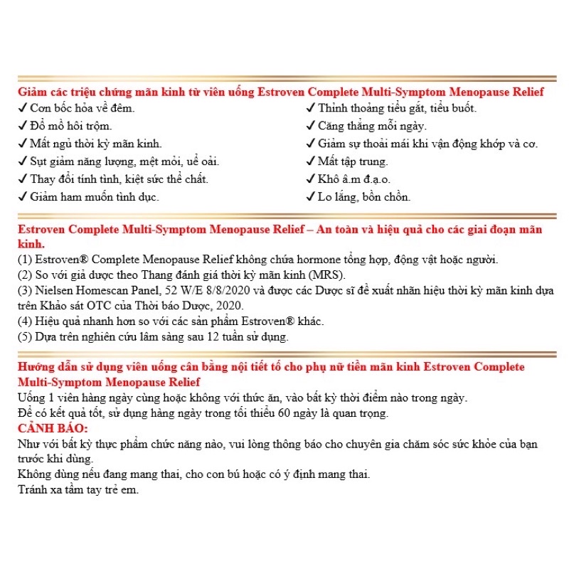 Viên uống dành cho phụ nữ tiền mãn kinh Estroven Complete Multi - Symptom
