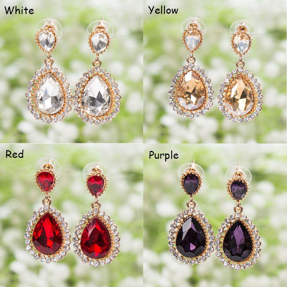 ROWANS Bông Tai Dài Hình Giọt Nước Đính Đá Lấp Lánh Phong Cách Retro