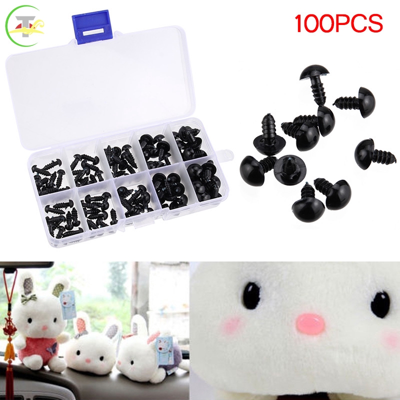 TG 100pcs Black Plastic Safety Eyes for Teddy Plush Doll Puppet DIY Crafts 6-12mm @vn