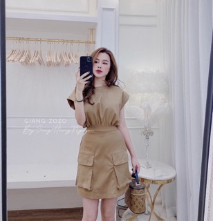 Váy nâu liền thân túi hộp