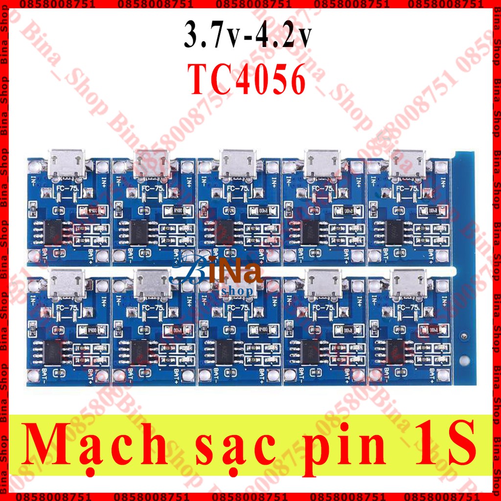 [10 cái] Mạch sạc pin 1S 3.7V-4.2V TP4056/TC4056A bản thường