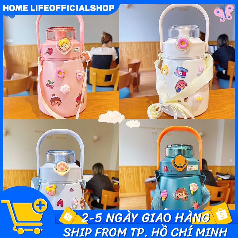 Cốc cách nhiệt bằng thép không gỉ 304 Cốc nước dung tích lớn Nồi cách nhiệt di động Dây đeo cốc rơm