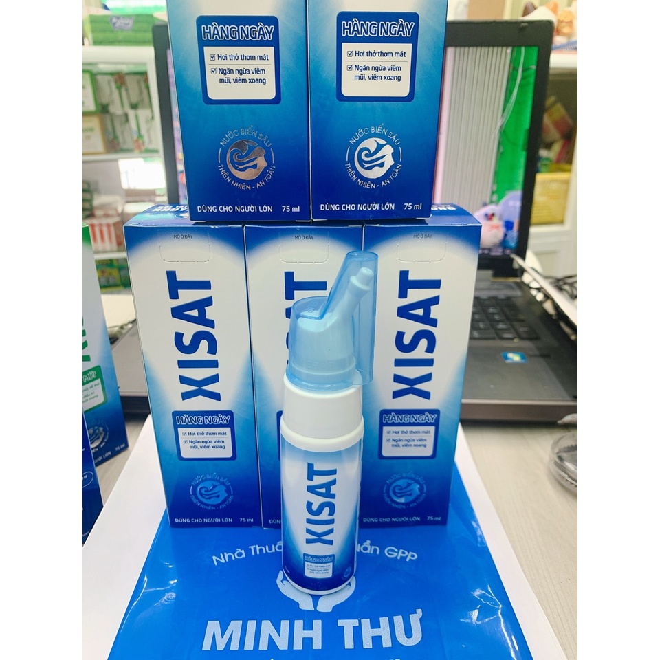 Nước muối biển sâu xịt mũi XISAT chai 75ml 3 loại Người lớn (xanh dương) - Trẻ em (hồng) - Viêm mũi (xanh lá)