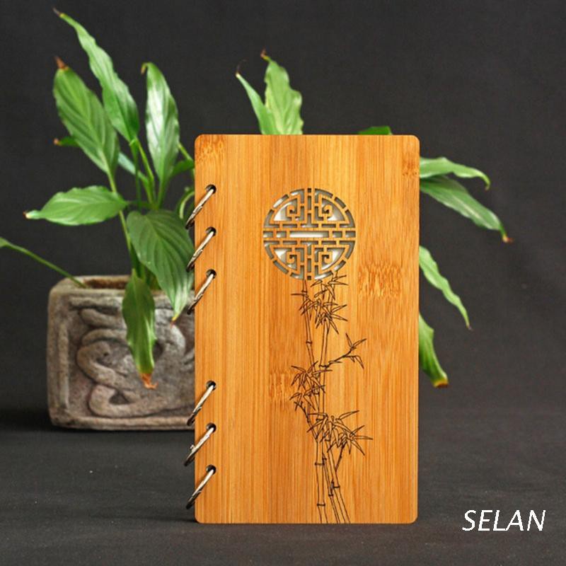 SEL Wooden Loose Leaf Blank Refillable Handmade Ledger Diary Chinese Garden Style