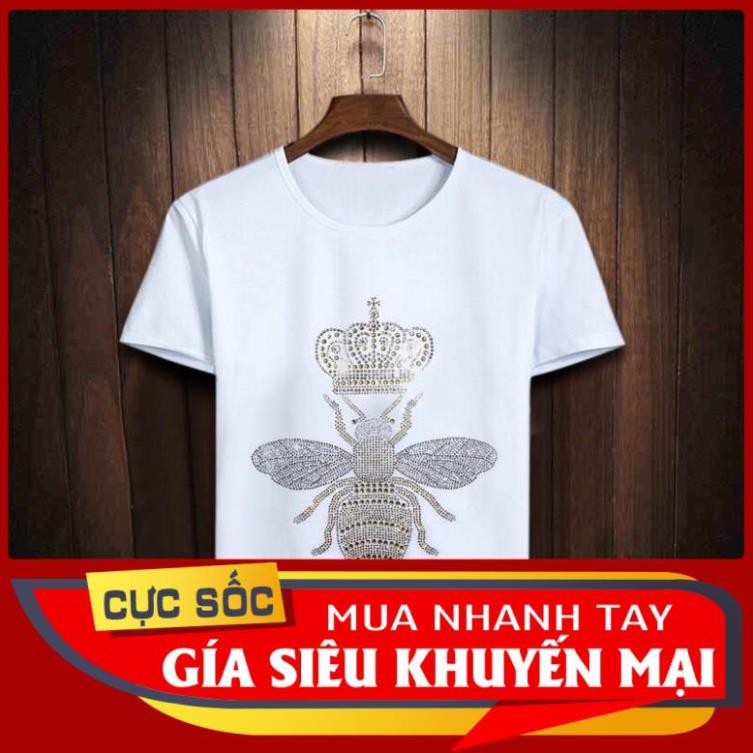 SIÊU RẺ RẺ MẠT áo thun nam tay ngắn đính hạt đá gucci ong vương miện quảng châu