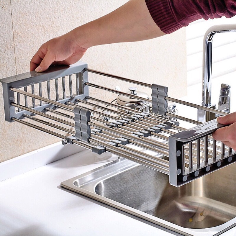 Kệ Inox gác bồn rửa chén bát đa năng kéo dãn linh hoạt