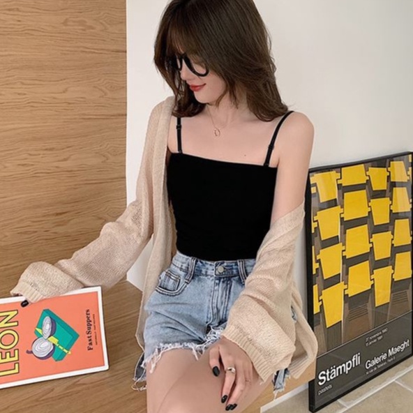 Áo 2 dây nữ MADELA  dáng ôm chất liệu thun bozzip dày dặn, Áo hai dây vải dày dặn không đệm mút-AHD