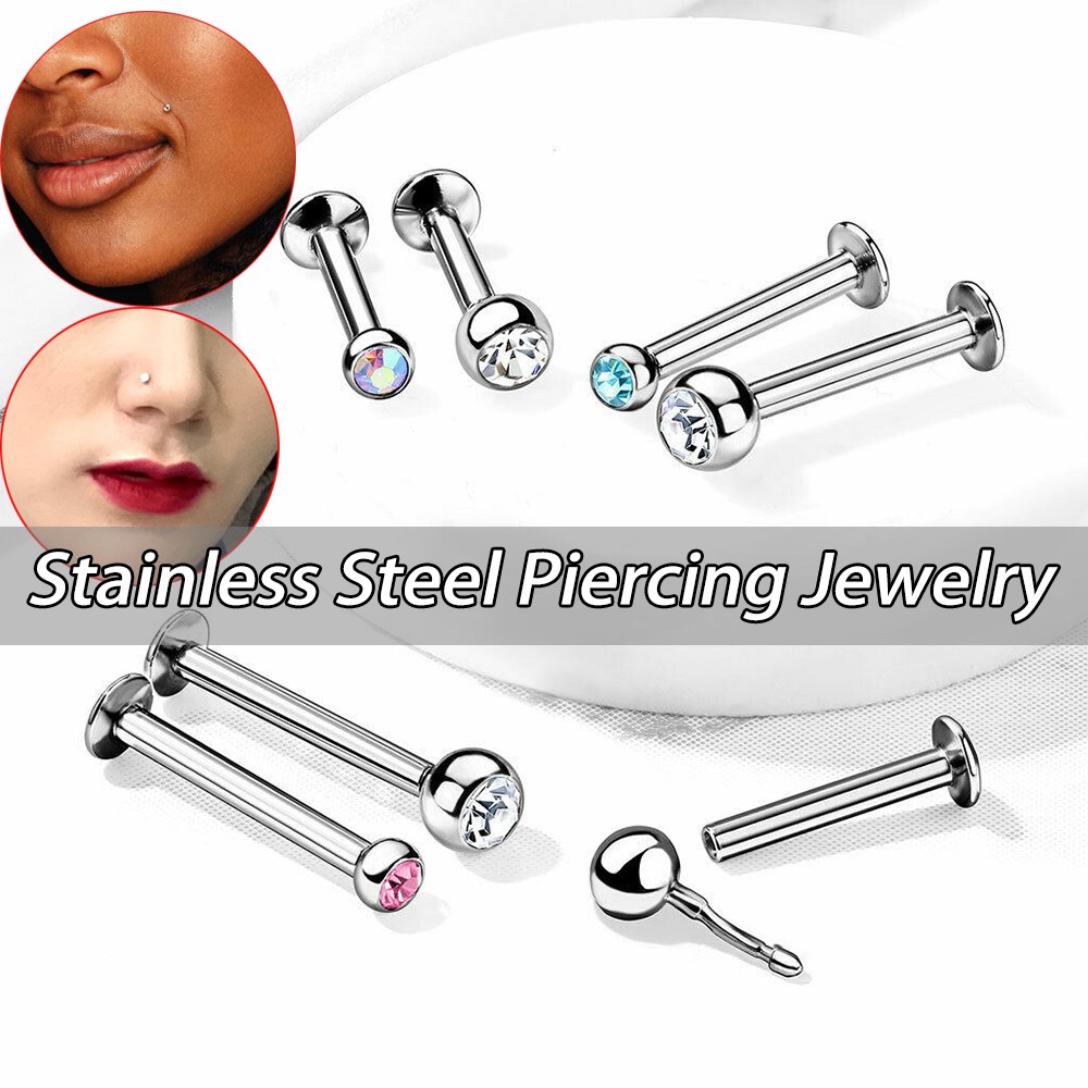 (Hàng Mới Về) Set 5 Khuyên Tai / Môi Bằng Thép Không Gỉ Nhiều Màu Cá Tính