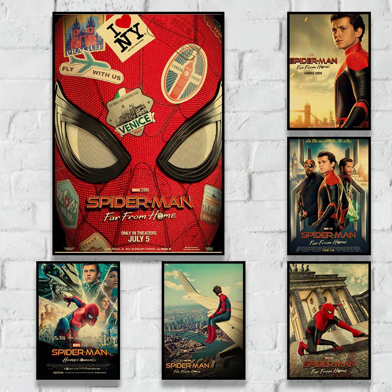 Poster Phim Marvel Spiderman Far From Home Bằng Giấy Kraft Phong Cách Vintage Trang Trí Nội Thất