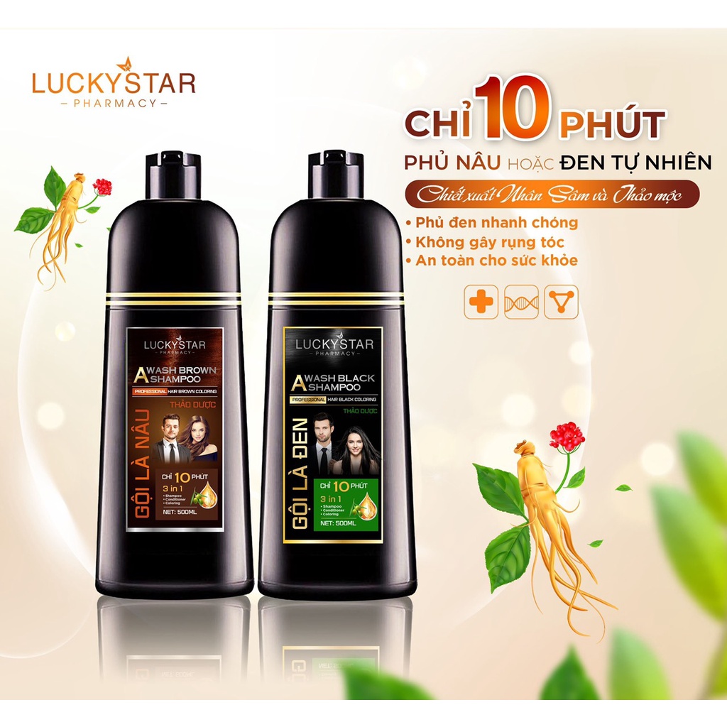 Gội Là Đen Thảo Dược Cao Cấp Lucky Star - Chai*500ml