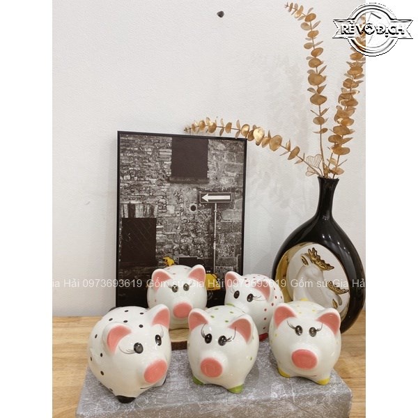 Heo Sứ Tiết Kiệm Lợn Đất Ống Heo Mini Hoạ Tiết Vẽ Tay Dễ Thương Gốm Sứ Bát Tràng Cao Cấp